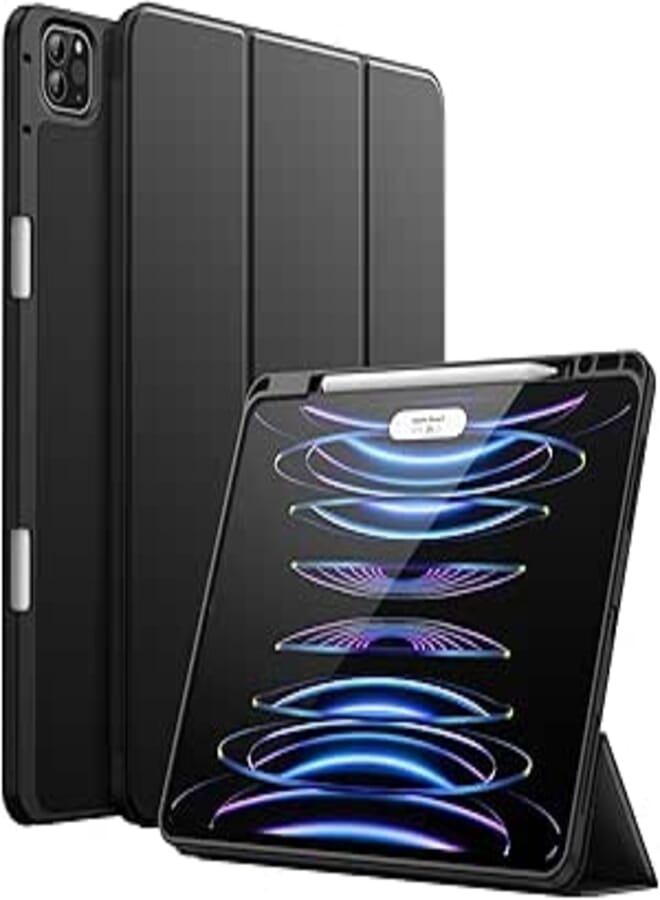 JETech iPad Pro 12.9 Inch Case (6th/5th Generation, 2022/2021 Model) With Pen Holder, 2nd Pencil Charging, Slim Tablet With Soft TPU Back (Black)
